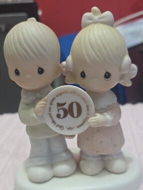 Precious Moments Ivory and Pale Pink 50th Anniversary Boy & Girl Figurine